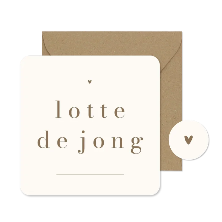 Trouwen naamkaartje hartje streep modern minimalistisch 