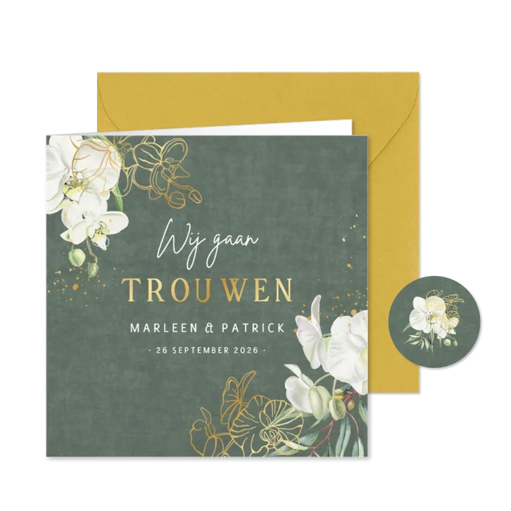 Trouwen orchidee groen fluweel met folie