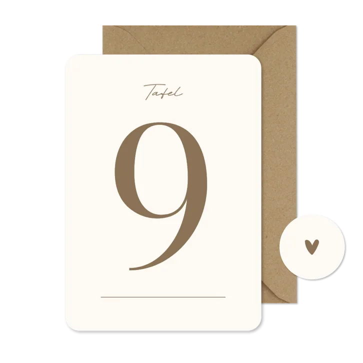 Trouwen tafelnummer modern minimalistisch met beige streep
