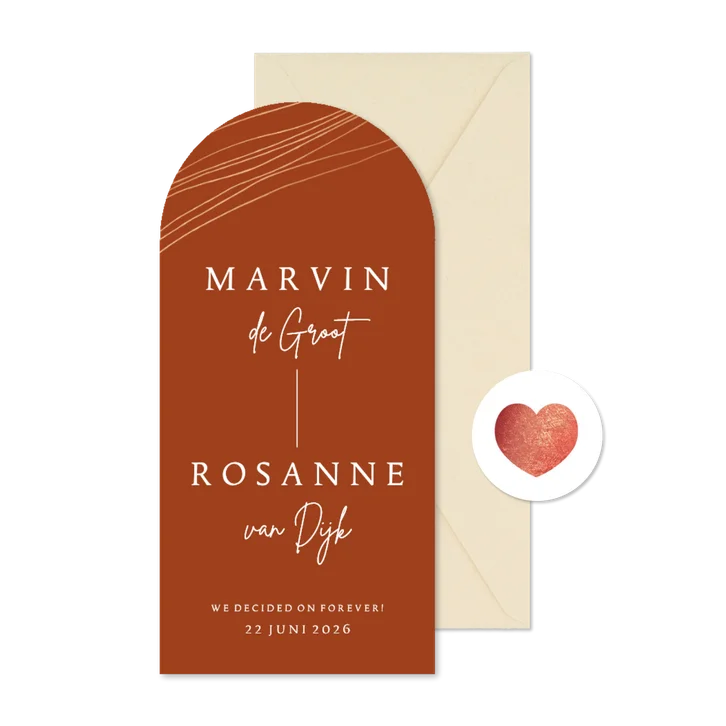 Trouwkaart abstracte lijnen koperlook