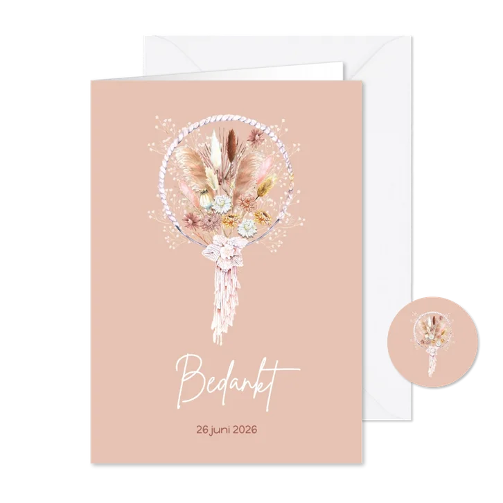 Trouwkaart bedankt dreamcatcher bohemian
