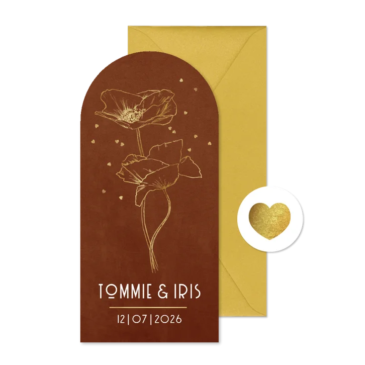 Trouwkaart boog minimalistisch velvet lijnillustratie