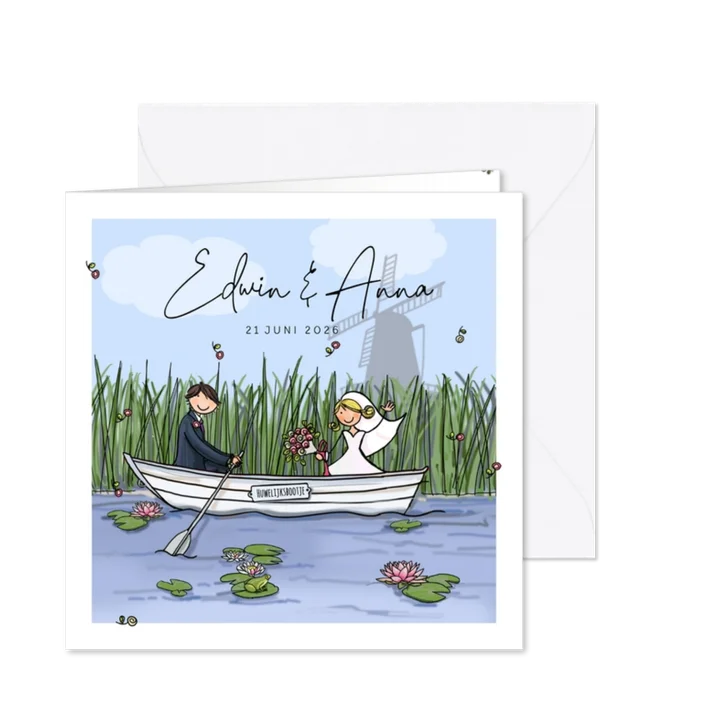 Trouwkaart boot Anet Illustraties