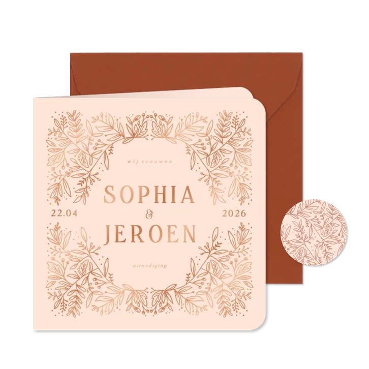 Trouwkaart botanische bloemen stijlvol