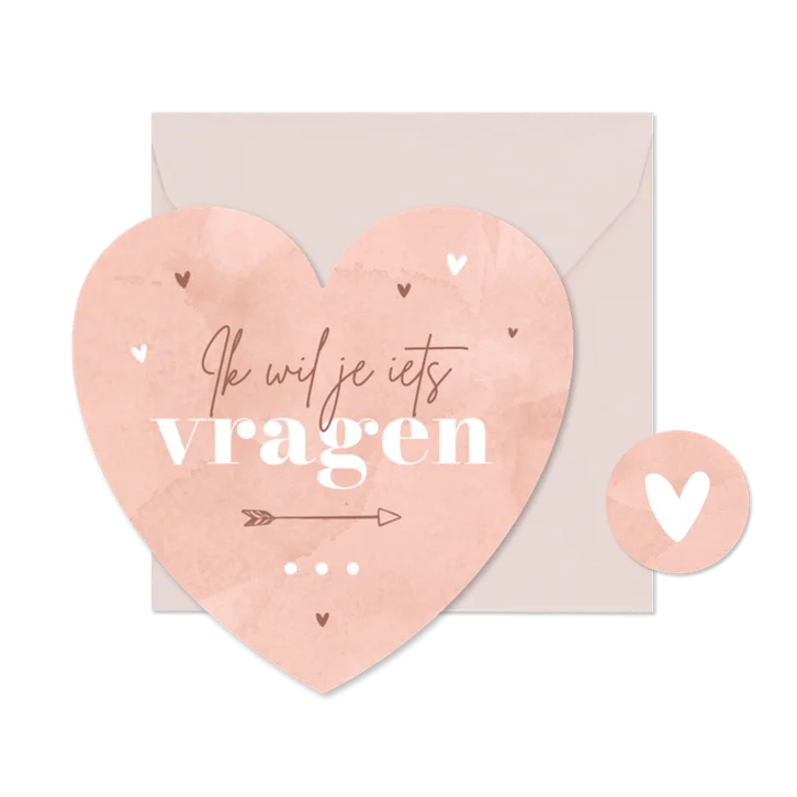 Trouwkaart bruidsmeisje hartkaart roze waterverf hip