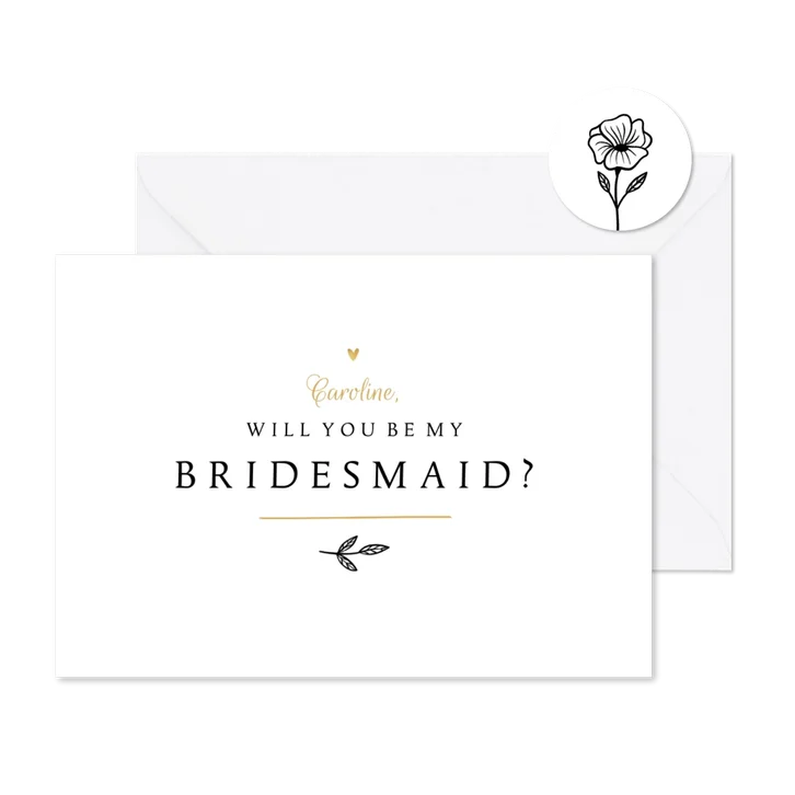 Trouwkaart bruidsmeisje klassiek hartje goud vriendin