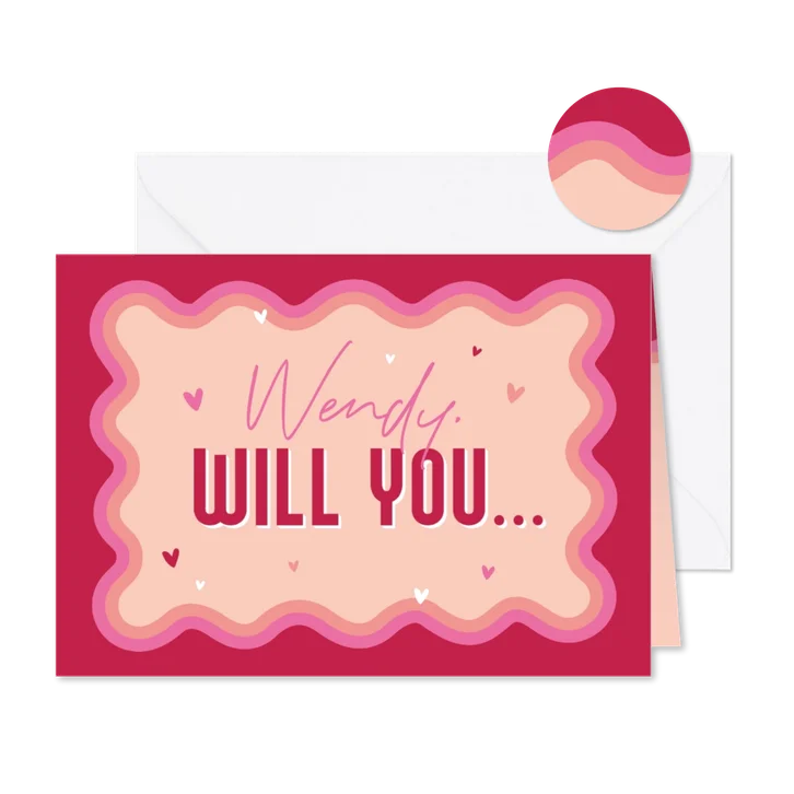 Trouwkaart bruidsmeisje retro hip hartjes will you...