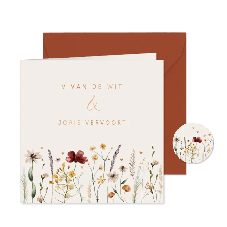 Trouwkaart droogbloemen