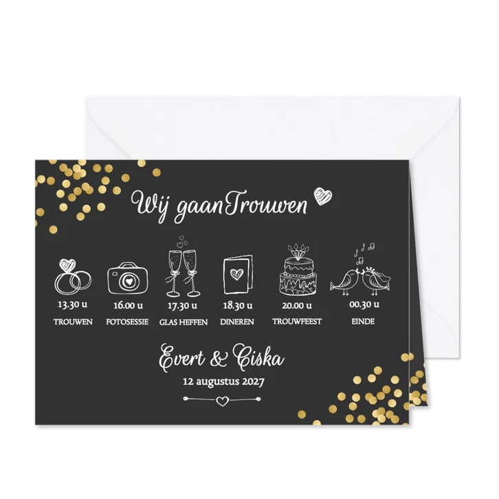 Trouwkaart feestelijk met confetti