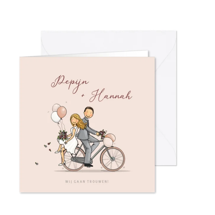 Trouwkaart fiets strak ballon