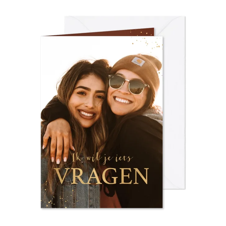 Trouwkaart getuige foto goud spetters