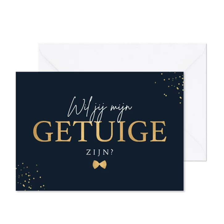 Trouwkaart getuige man stijlvol strikje goud