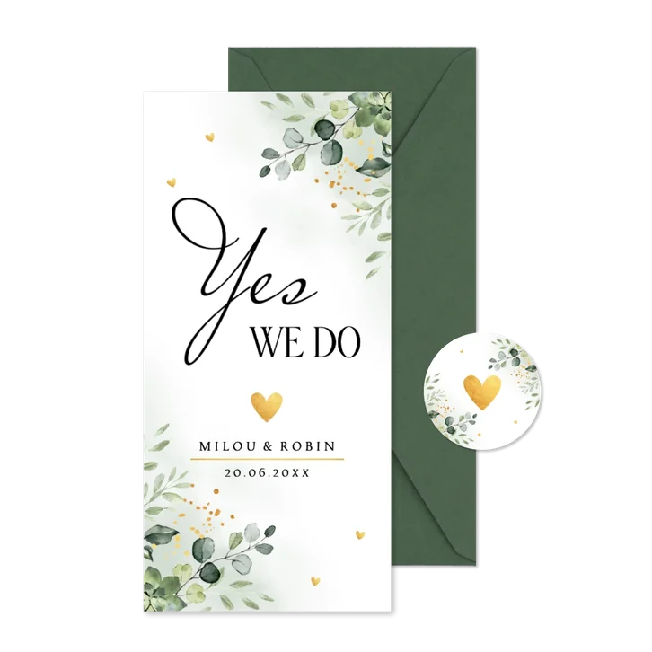 Trouwkaart groen langwerpig botanisch blaadjes goudlook