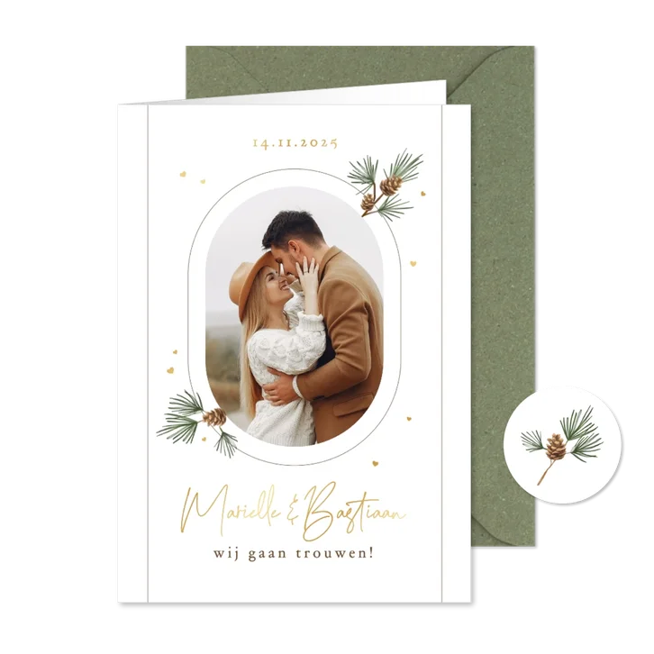 Trouwkaart herfst winter stijlvol klassiek foto hartjes