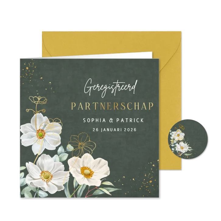 Trouwkaart herfstanemonen geregistreerd partnerschap 