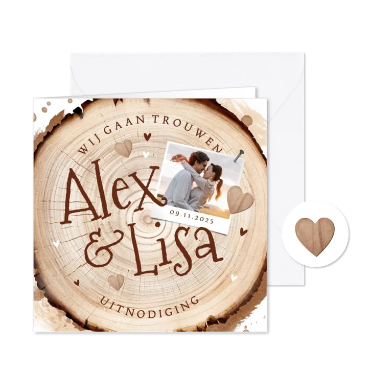 Trouwkaart hout doorsnede boomstam hip natuurlijk foto