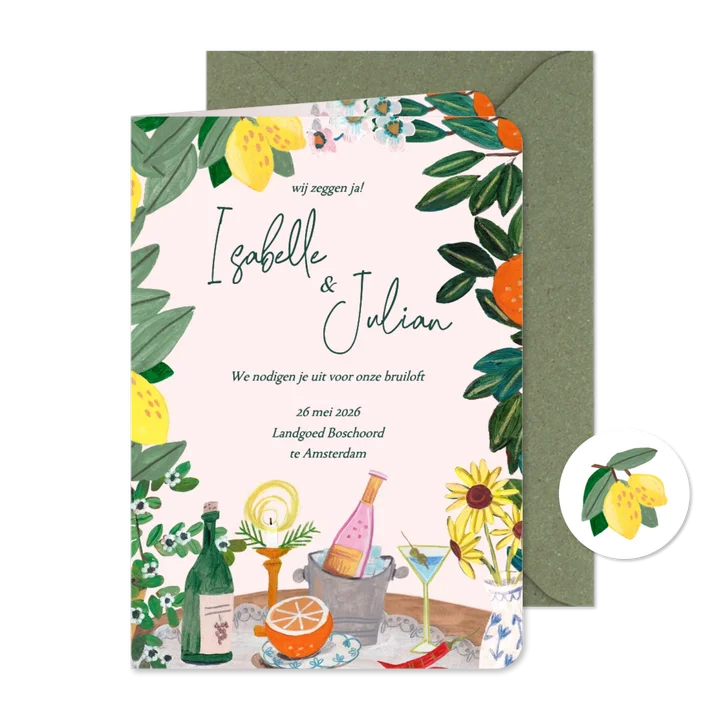 Trouwkaart Italiaanse bruiloft zomer