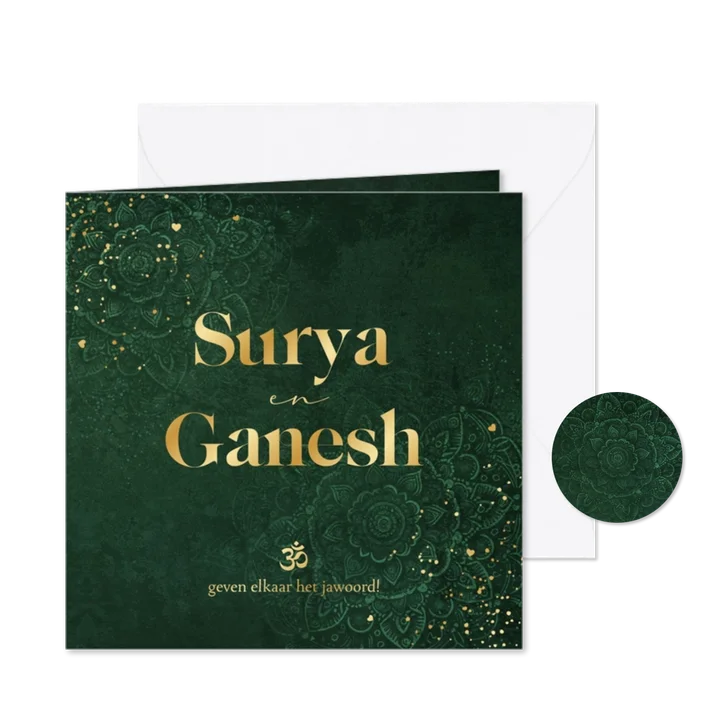 Trouwkaart mandala patroon goud hartjes Hindoestaans