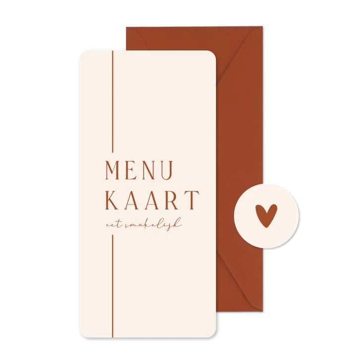Trouwkaart menu terracotta beige met lijn minimalistisch