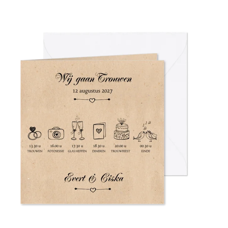 Trouwkaart met tijdlijn en wij gaan trouwen 