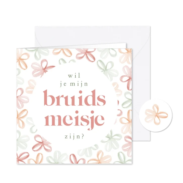 Trouwkaart met waterverf bloemetjes gekleurd bruidsmeisje