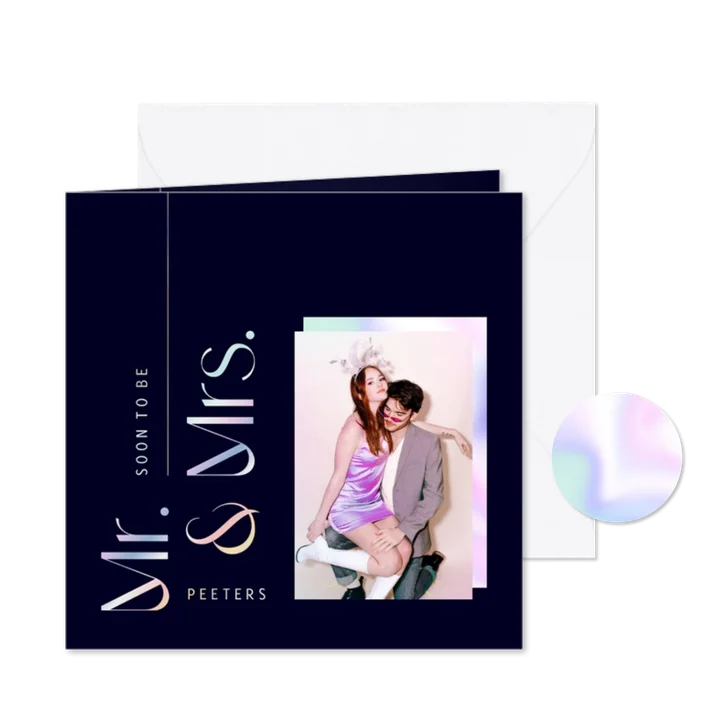 Trouwkaart modern Mr&Mrs Holografisch hip foto