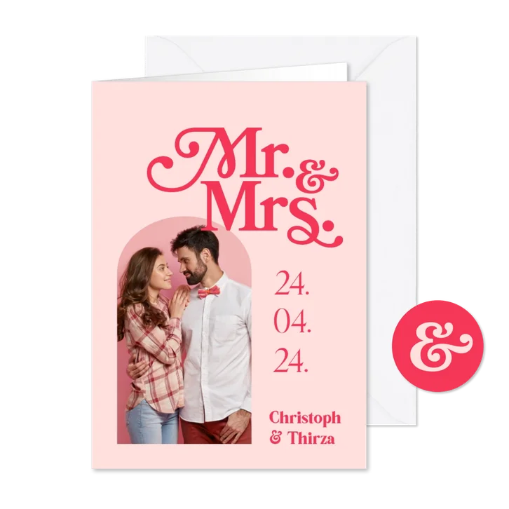 Trouwkaart Mr. & Mrs. typografisch retro hip stijlvol foto