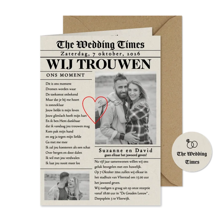 Trouwkaart origineel krant