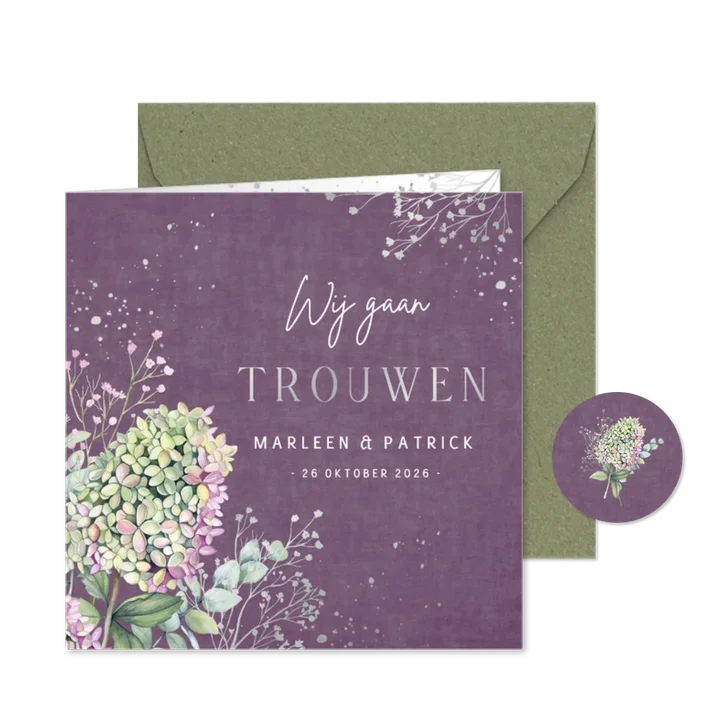 Trouwkaart pluimhortensia eucalyptus zilver