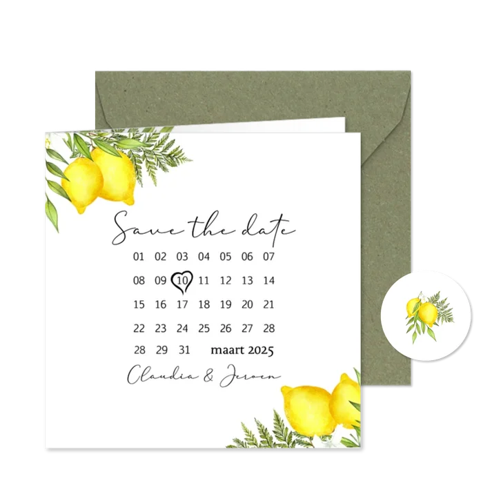 Trouwkaart Save the date citroenen blad