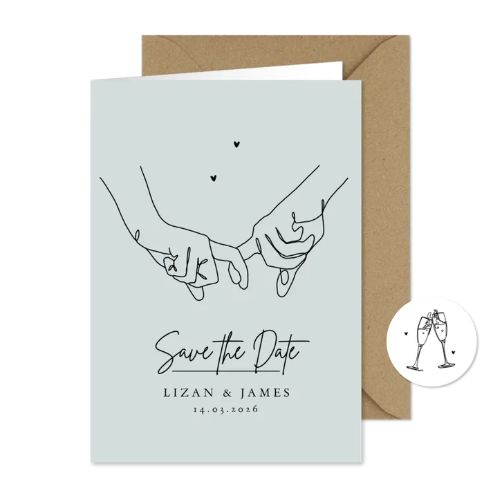 Trouwkaart save the date lijntekening pastel hartjes