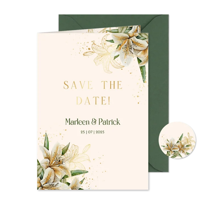 Trouwkaart Save the date witte lelie