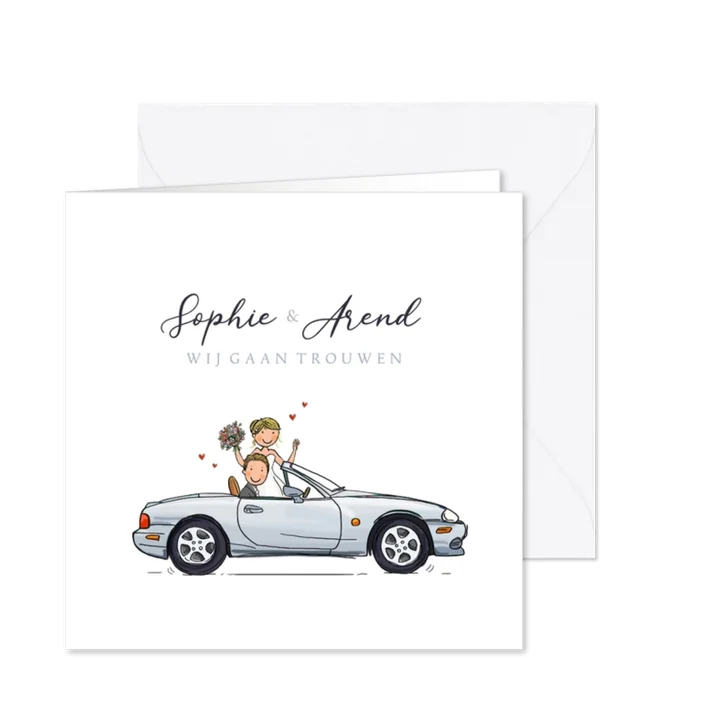 Trouwkaart sportwagen wit