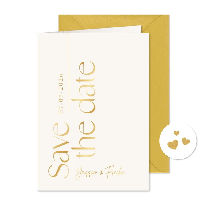 Trouwkaart stijlvol minimalistisch goud grafisch tijdloos