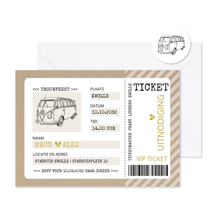 Trouwkaart ticket kraftlook met vw busje