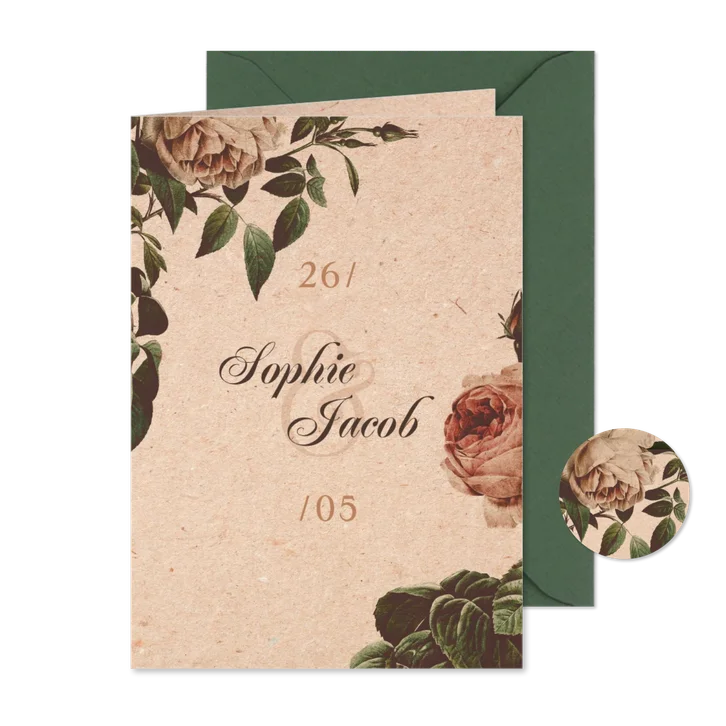 Trouwkaart vintage met bloemen