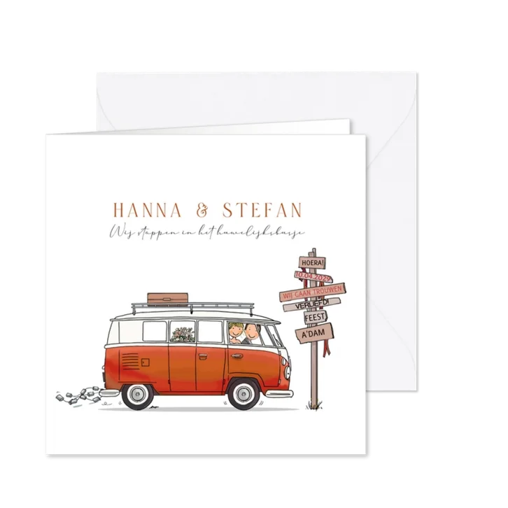 Trouwkaart VW bus rood - AV