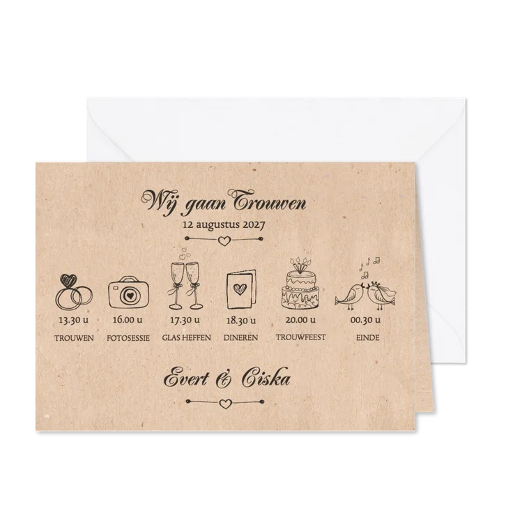 Trouwkaart wij gaan trouwen met tijdlijn