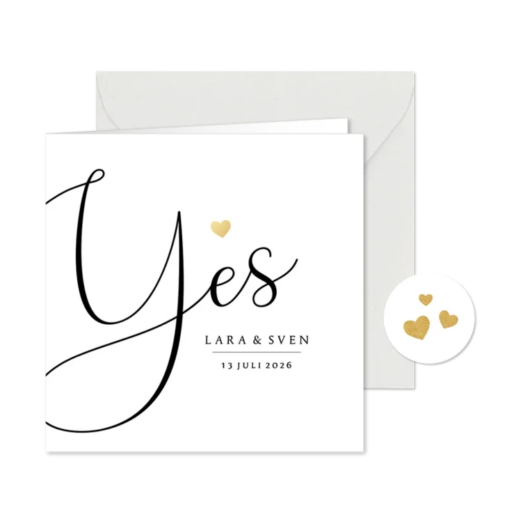 Trouwkaart yes simpel minimalistisch eenvoudig 