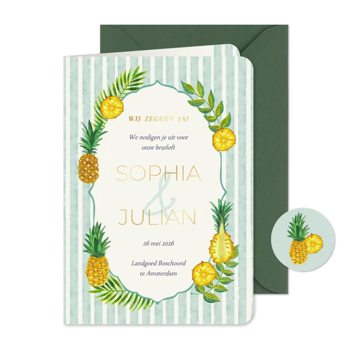 Trouwkaart zomer bruiloft fruit ananas