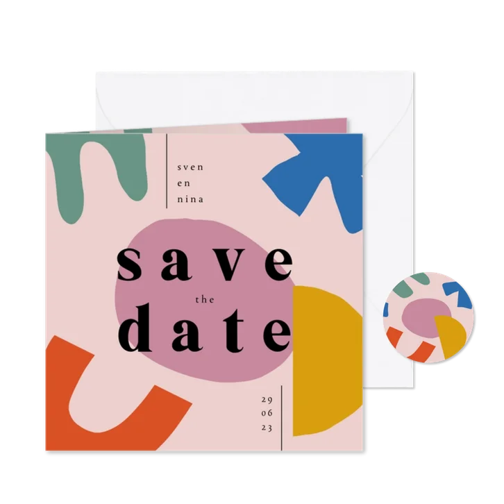 Trouwkaartje abstract save the date kleurrijk