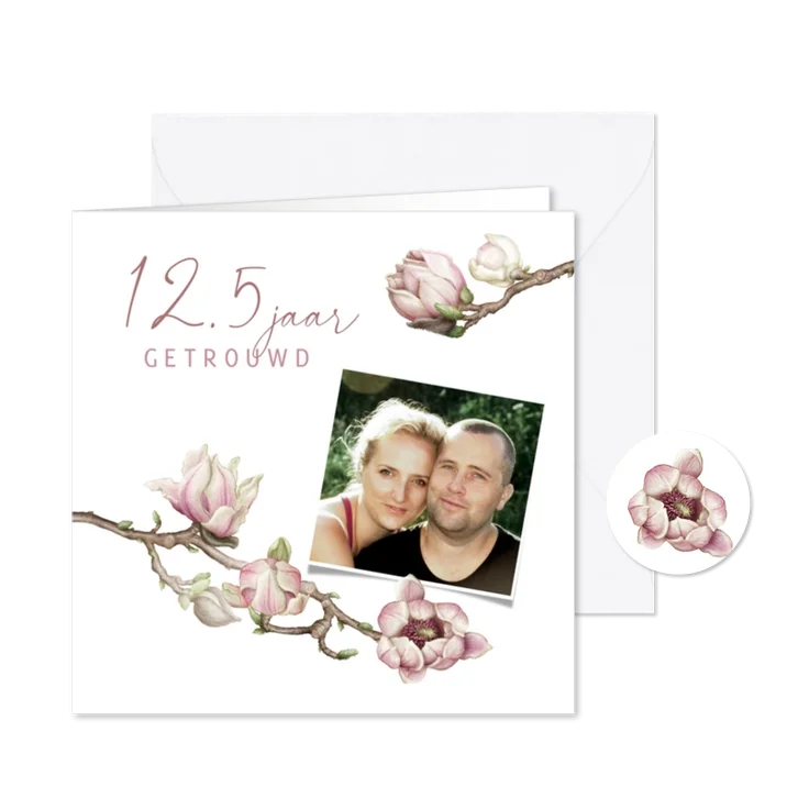 Uitnodiging 12.5 jaar trouwkaart magnolia