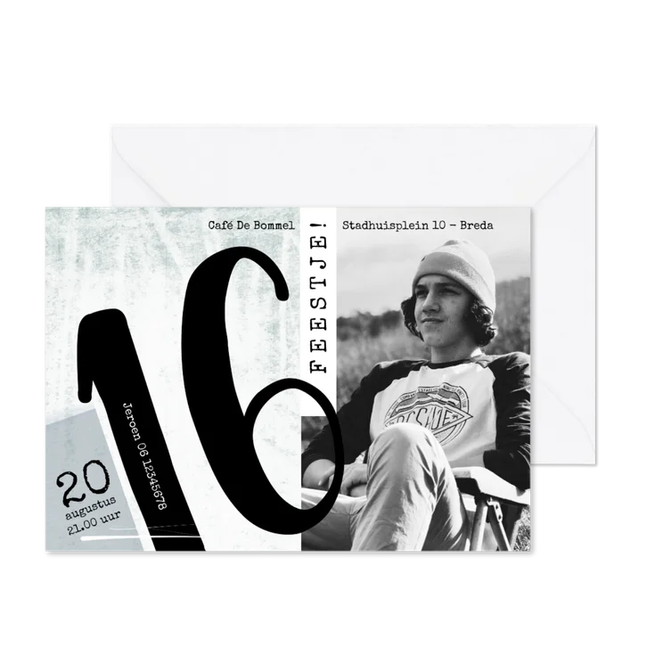 Uitnodiging 16de verjaardag, stoer met potloodkrassen