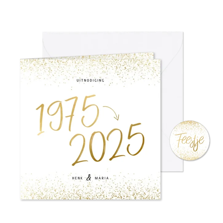 Uitnodiging 1975/2025 jubileum met confetti