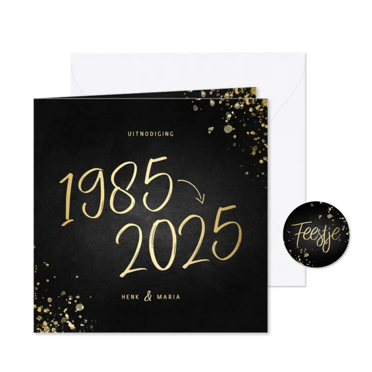 Uitnodiging 1985/2025 jubileum met spetters