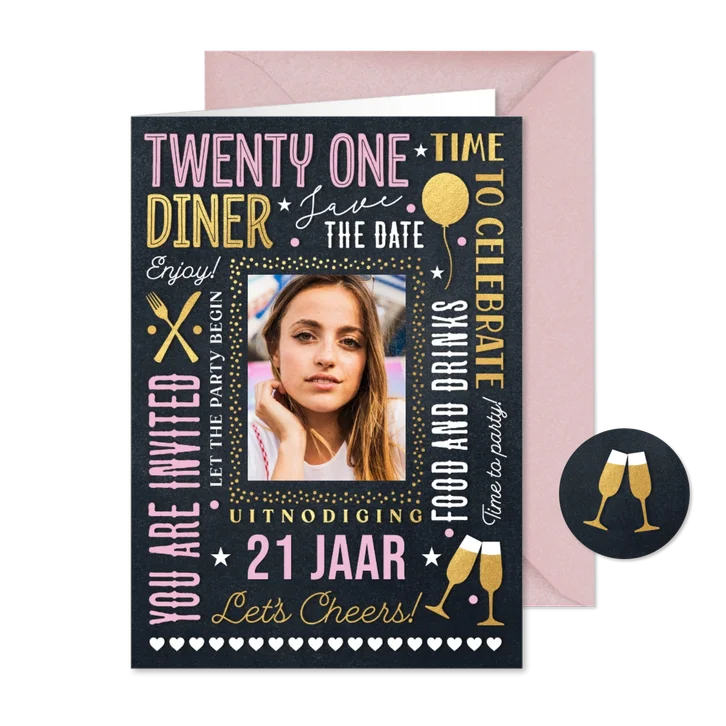 Uitnodiging 21 diner feestje etentje meisje