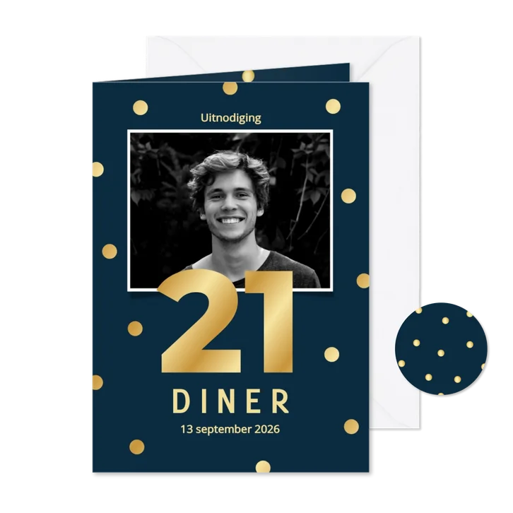  Uitnodiging 21-diner met donkerblauw gouden confetti