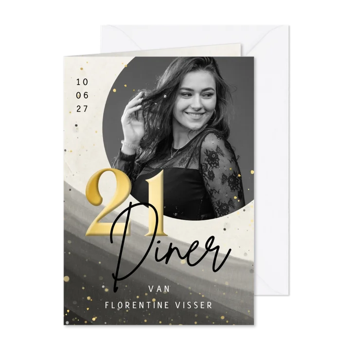 Uitnodiging 21-diner met zwarte waterverf en gouden details