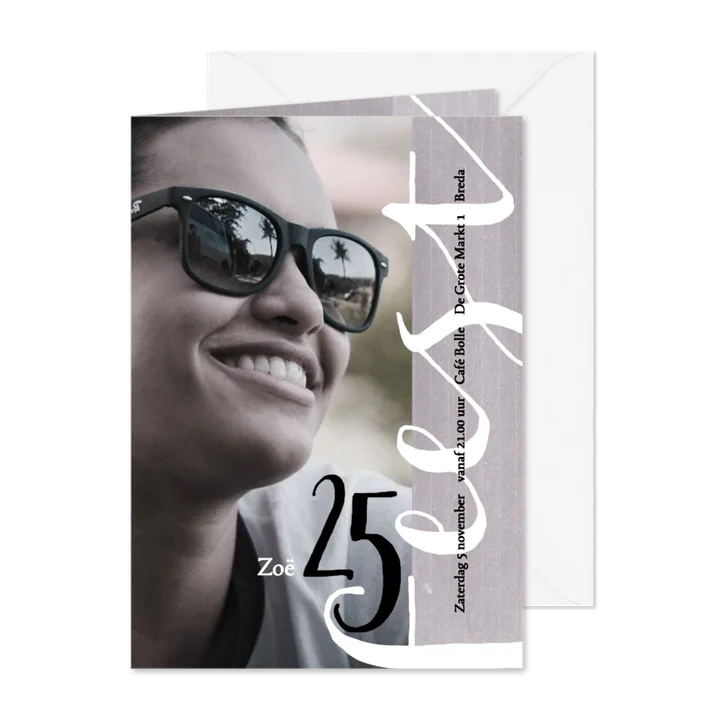 Uitnodiging 25ste verjaardag met leuke typografie