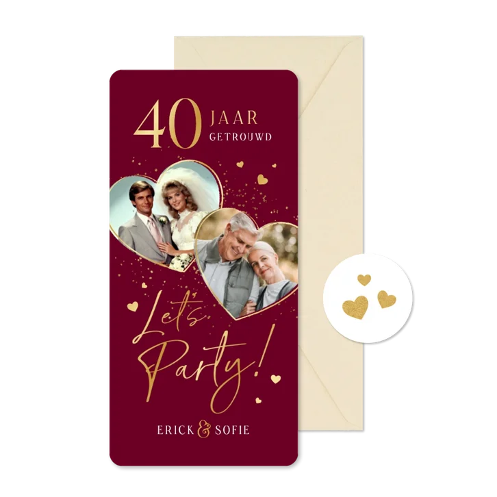 Uitnodiging 40 jaar getrouwd jubileumfeest robijn goud hart